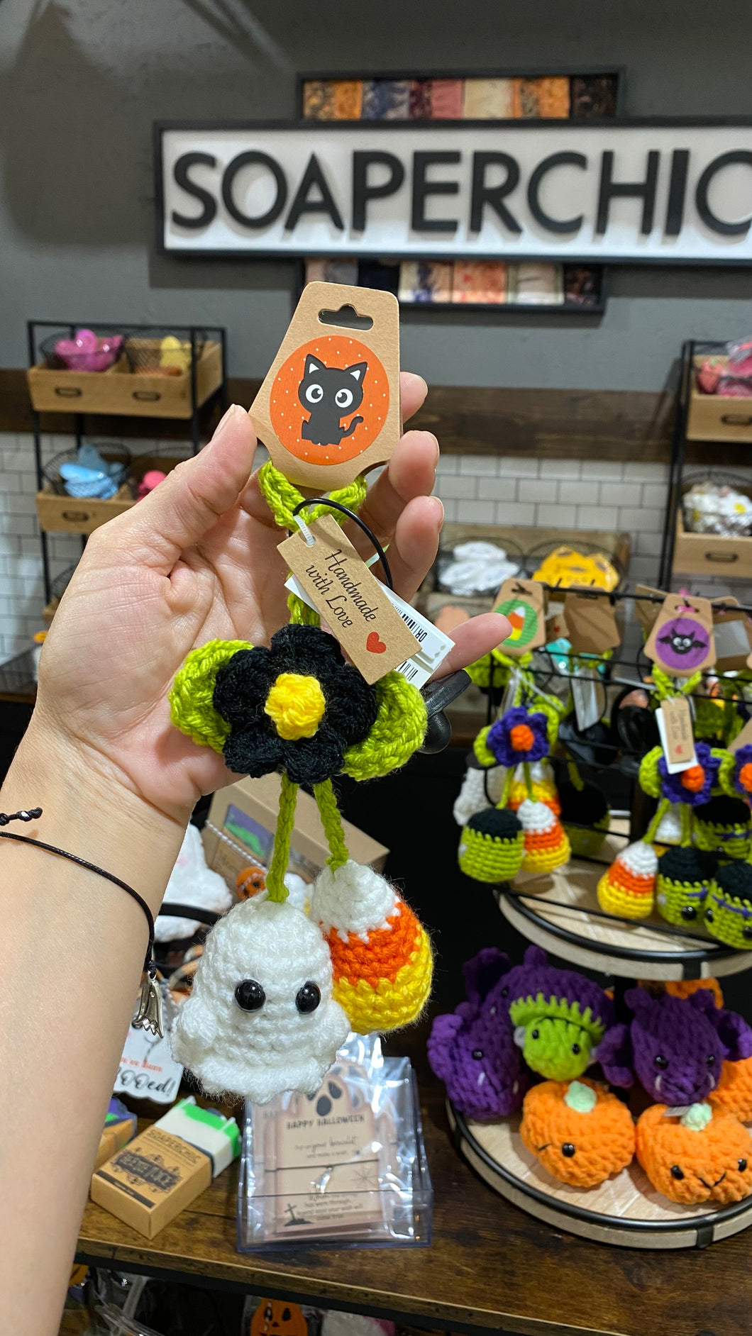 Crochet Car Hanger / Ghost + Candy Corn